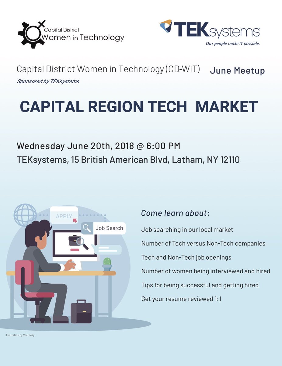 Capital Region Tech Market: 20th June, 2018
RSVP: meetup.com/CD-WiT/events/…
Have you ever felt lost in the local job market or even wonder what  companies are around and if they are hiring? Have you felt that Albany  can feel like "Smallbany" with fewer professional opportunities?