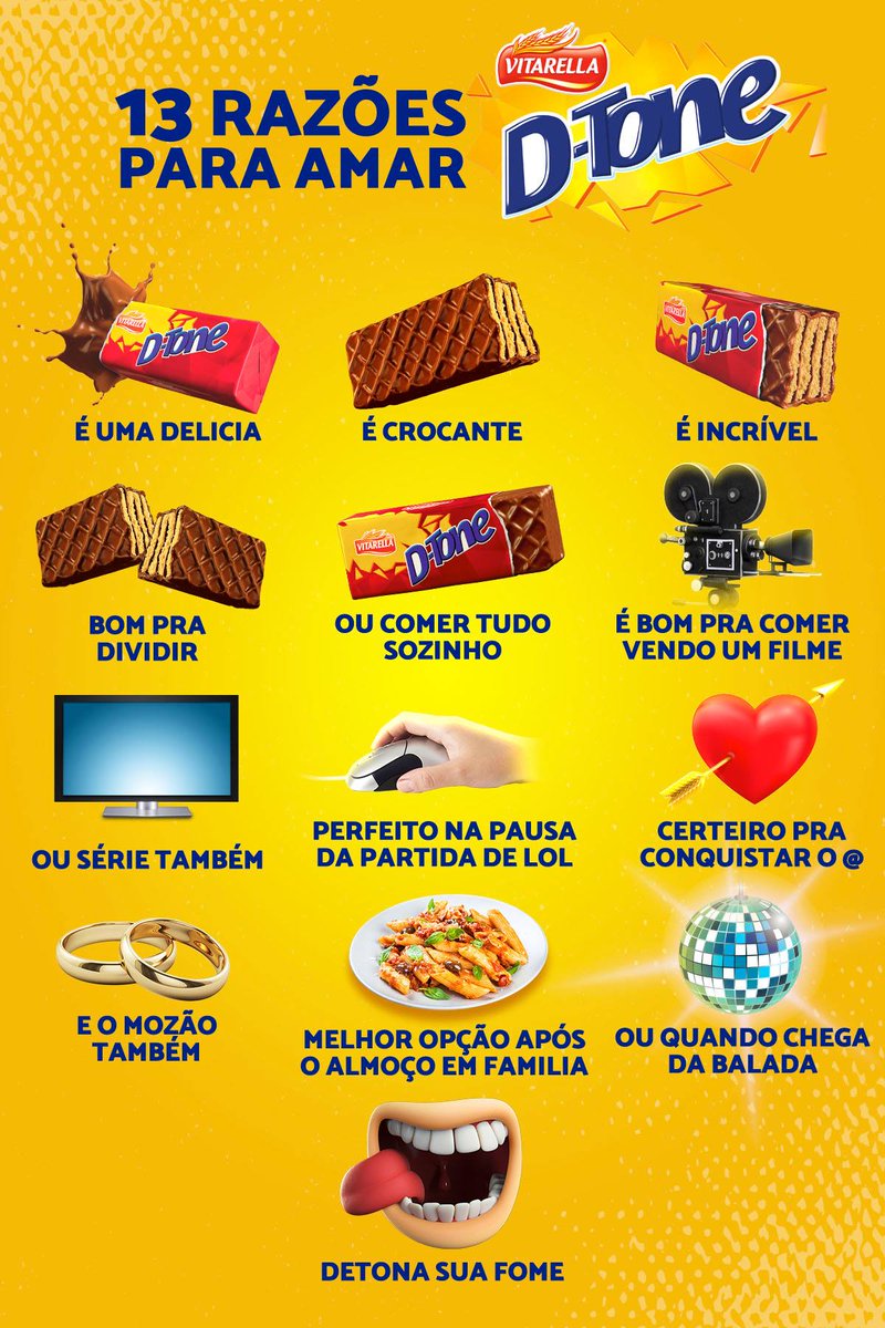chocolatedtone's tweet photo. Nós listamos 13 razões para você amar D-Tone. Conta pra gente qual é a sua! #ExperiementeOIncrível #DTone https://t.co/YdFeFkuTwl