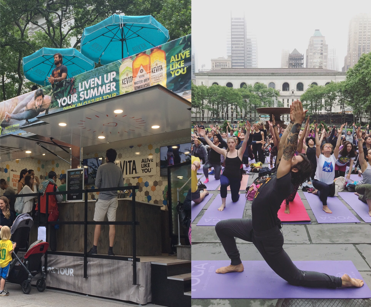 Excited to share that <a href="/KeVitaDrinks/">KeVita</a> is sponsoring the <a href="/bryantparknyc/">Bryant Park</a> summer #yoga series. Thanks <a href="/patrickcbeach/">patrick beach</a> for kicking things off yesterday. #nutrition #wellness