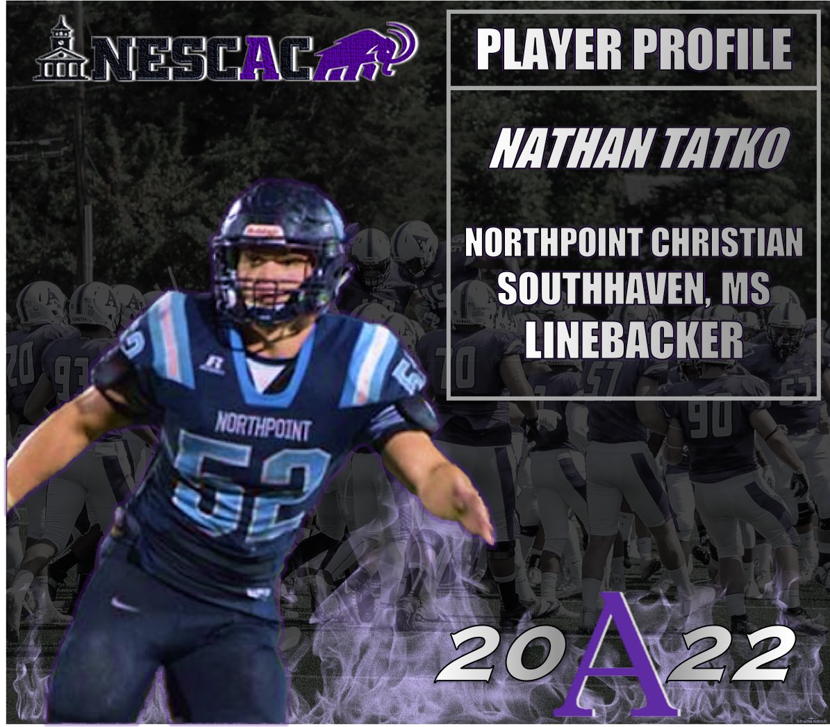 AmherstCollFB's tweet photo. Today we introduce Nathan Tatko, Linebacker from Northpoint Christian High School in Southaven, Mississippi to the @AmherstCollFB Class of 2022! 

Welcome to #TheFamily!

#CrankIt https://t.co/wtD1GV69iS