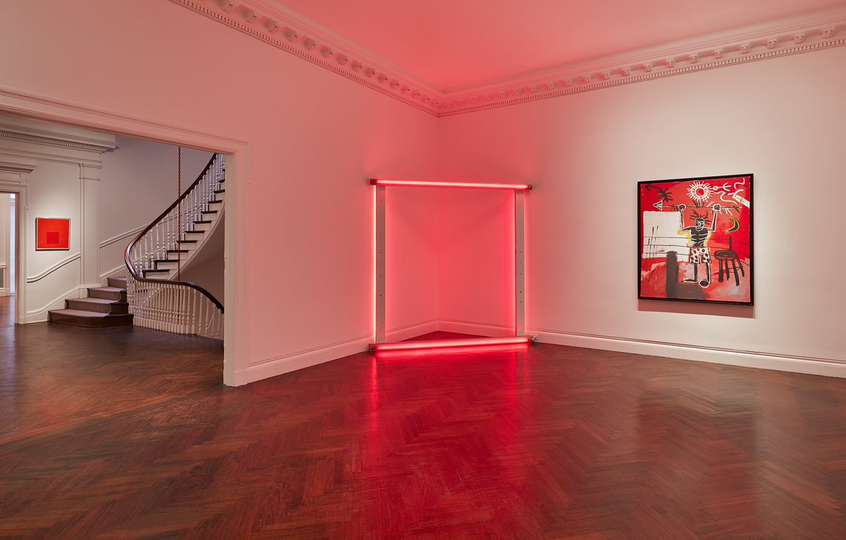 Mnuchin_Gallery's tweet photo. Jean-Michel Basquiat’s The Ring, 1981 demonstrates the ability of red to dramatize the themes of any artwork, underscoring the spirit of rebellion in the painting. Catch it for another week at REDS! https://t.co/0XrpYgurOj