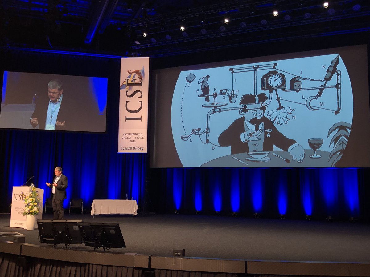 Making existing things more complex, to create new incremental innovations that achieve small performance benefits, is easy. Finding simple ideas is hard, but where real innovation happens. —<a href="/AndreasZeller/">Andreas Zeller</a> #icse2018