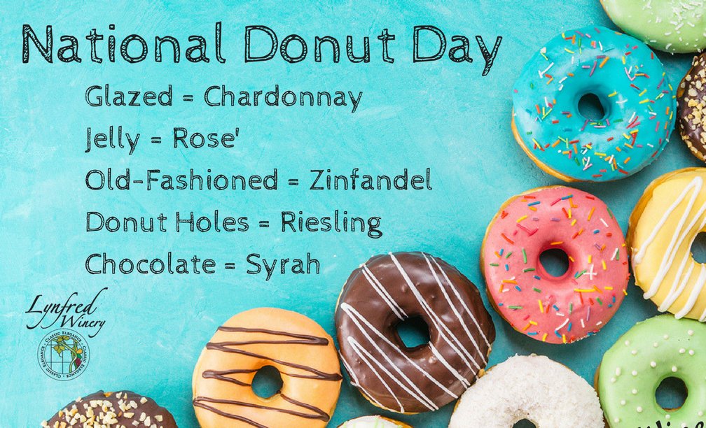 lynfredwinery's tweet photo. What wine will you be having with your jelly #donut today? We have some recommendations! #NationalDonutDay https://t.co/7b4pHKI10R