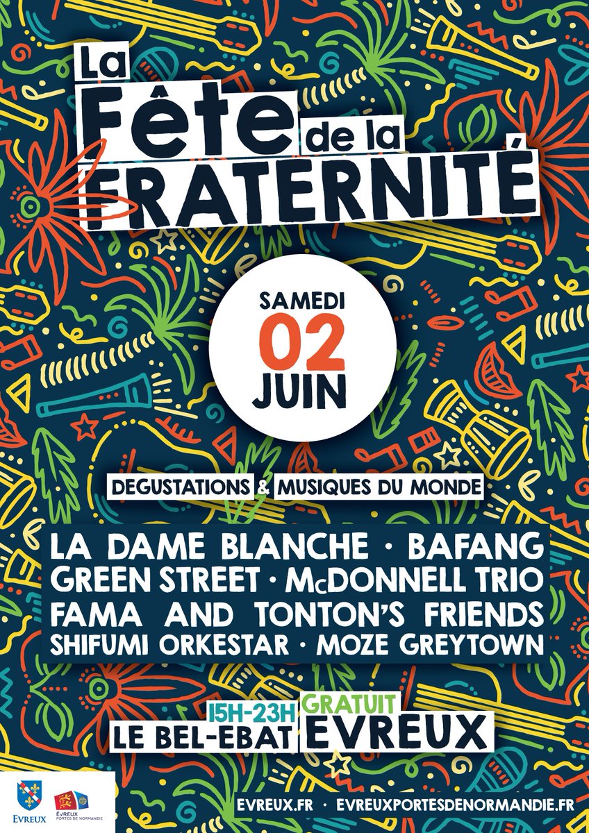 epn_27's tweet photo. 💠 Le GRAND RDV de ce WE 💠 La #FêteDeLaFraternité avec Festival des #MusiquesDuMonde, dégustations...
➕ #Nature #Concerts #EcoRando #Spectacle #Expositions dont "50 ans de Rock à Évreux" et "Dessins de Passages" Le tout à #Evreux et son agglo 🗓️ Plus : https://t.co/ILtn6RH409 https://t.co/uSrcCLbnxG