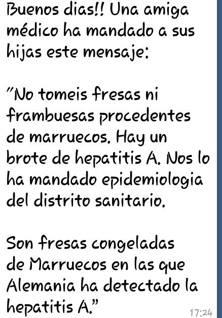 PuertoLocal092's tweet photo. No hay brote de hepatitis A en las fresas y frambuesas de Marruecos es un #Bulo que circula por #Wassap y #Facebock no hagas caso ni compartas #StopBulos 
Difunde con tu RT https://t.co/1nFlE0d14S