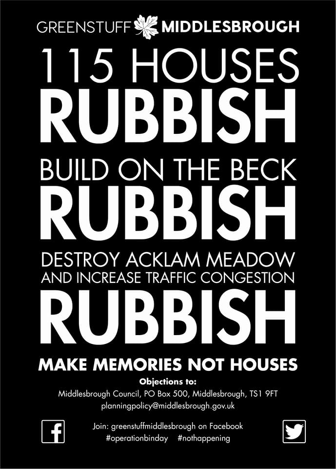 GreenstuffMbro's tweet photo. SHARE SHARE SHARE
MAKE MEMORIES NOT HOUSES.
Join our protest. Print out two posters put one on each side of your bin to make a huge visual protest to the council and it's planners. #operationbinday #greenstuffmiddlesbrough https://t.co/Wz9C7KA4RA