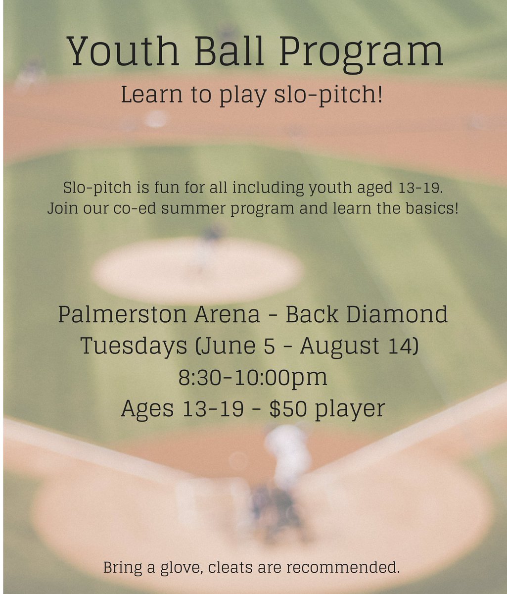 TownofMinto's tweet photo. Not too sure if our Youth Slo-Pitch Program is for you? Come check it out on Tuesday night for FREE and see what you think! Remember to bring a ball glove and baseball cleats if you have them. https://t.co/slntb4P4Zw