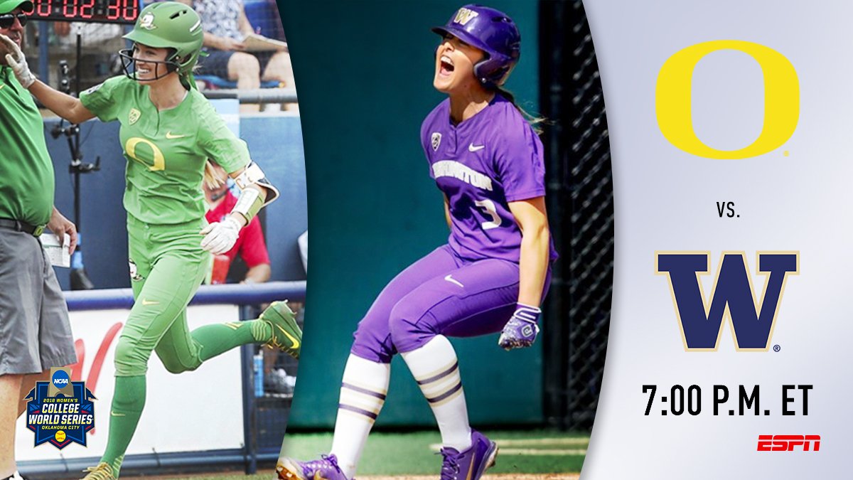 TONIGHT. #WCWS 
<a href="/OregonSB/">Oregon Softball</a> vs. <a href="/UWsoftball/">Washington Softball</a> 
📺 ESPN 
🕖 7:00pm ET
