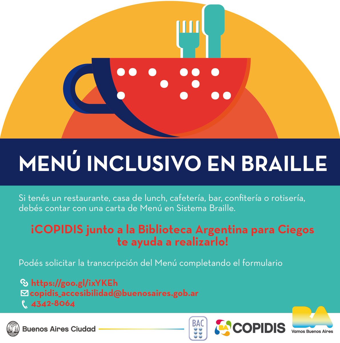fsantacesilia's tweet photo. @BacBiblioteca y @copidisgcba trabajan juntos por el #menuinclusivo
Restaurantes, cafeterías o bares de CABA pueden tener sus cartillas en Braille! SIN COSTO!
Solicita la transcripción de tu menú en https://t.co/l0OCvRXlHn
#menuinclusivo #braille #inclusion https://t.co/JiD7aEwfrT