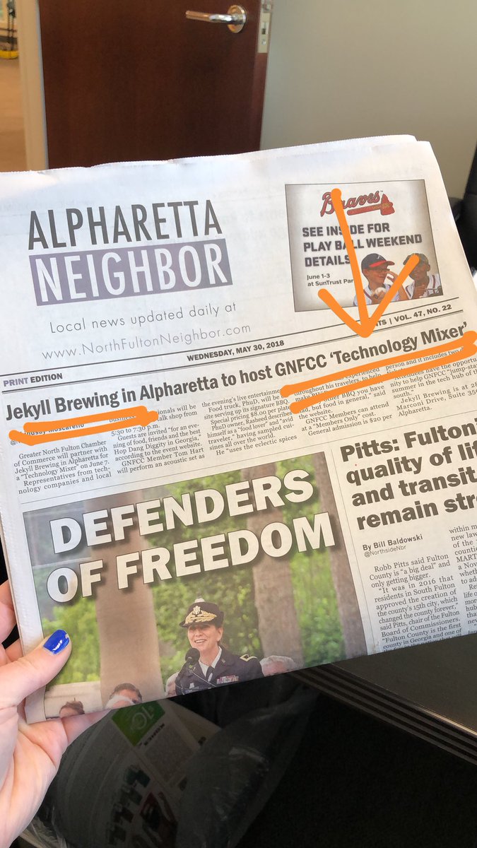 gnfcc's tweet image. We spy the GNFCC + @jekyllbrewing + @eatPhuD on the front page of @NeighborNews! Are you joining us for our Tech Mixer?! 😎 #techmixer #Tech400 #summerfun