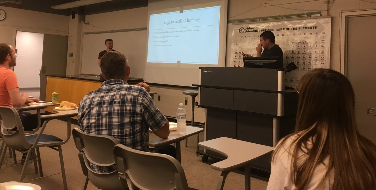 indstateSURE's tweet photo. The #SUREProgram is back for a new summer season of undergraduate research presentations! First up Trent Carpenter and Brogan Thomas talking about Copper catalytic cycles. #IndianaState https://t.co/4HrJYpH1kB
