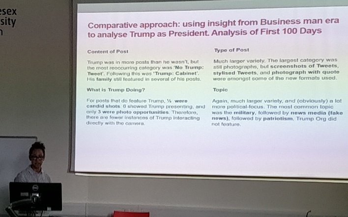 jetsumgerl's tweet photo. Comparative approach to single Instagram accounts using Trump as an example @AlexGRwords @Flygirltwo Hannah Guy #mdxinstaconference https://t.co/PR9ecPQ5uY