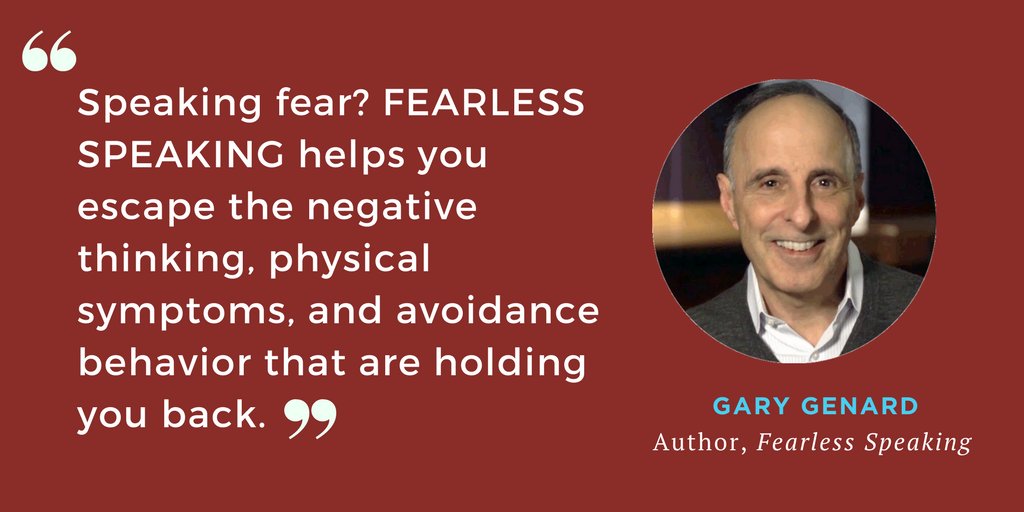 GaryGenard's tweet photo. Speaking fear? — FEARLESS SPEAKING will help you escape your negative thinking, physical symptoms, and avoidance behavior. [FREE CHAPTER] https://t.co/aVrRwQa57o @GaryGenard #FearlessSpeakingBook #fearofpublicspeaking #stagefright #fearless #anxiety #success https://t.co/uXtXzetnr4