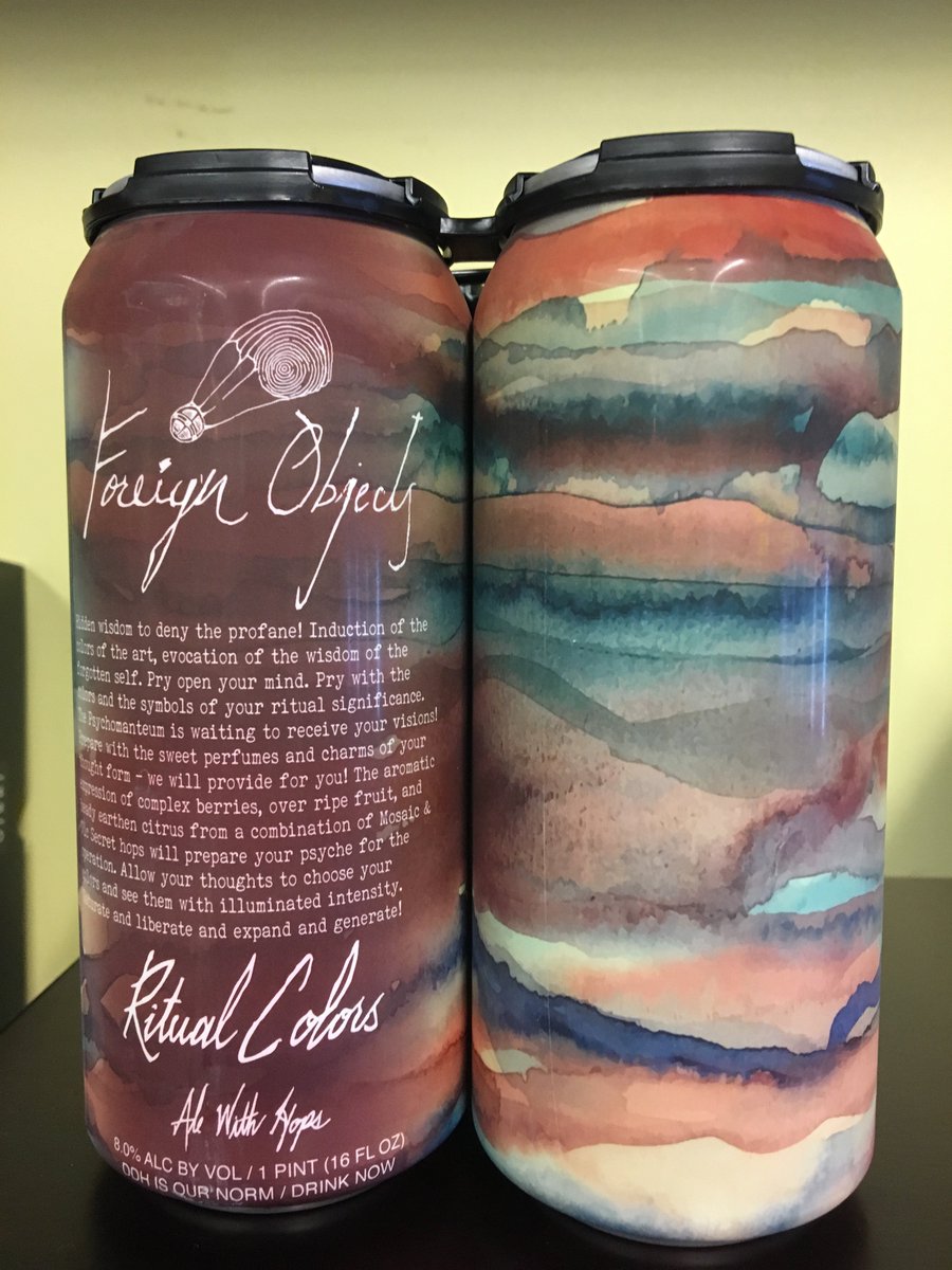 PremierBeer's tweet image. From one of the hottest newer NY breweries #ForeignObjects comes #RitualColors! This DDH DIPA features Mosaic &amp;amp; Vic Secret hops which produce tastes of berries, citrus and over ripe fruit 🌈😎
