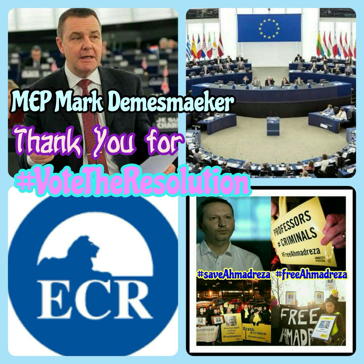 Me_AYS's tweet photo. Dear MEP @markdemesmaeker @ecrgroup we are handing you our gratitude and appreciation for #VoteTheResolution on #DualNationals case on #EPlenary #Strasbourg yesterday. Please do assist on the case of #AhmadrezaDjalali Please 🙏 urge #Iranleaders to #FreeAhmadreza. #SaveAhmadreza https://t.co/kJgYfBAmIA