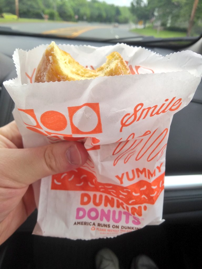Goodwin_Greg's tweet photo. Got my free donut today! #alloutofBostonCream #hadtosettleforjellyfilled #donutday #sweetteaforme https://t.co/Y3EIumwHCk