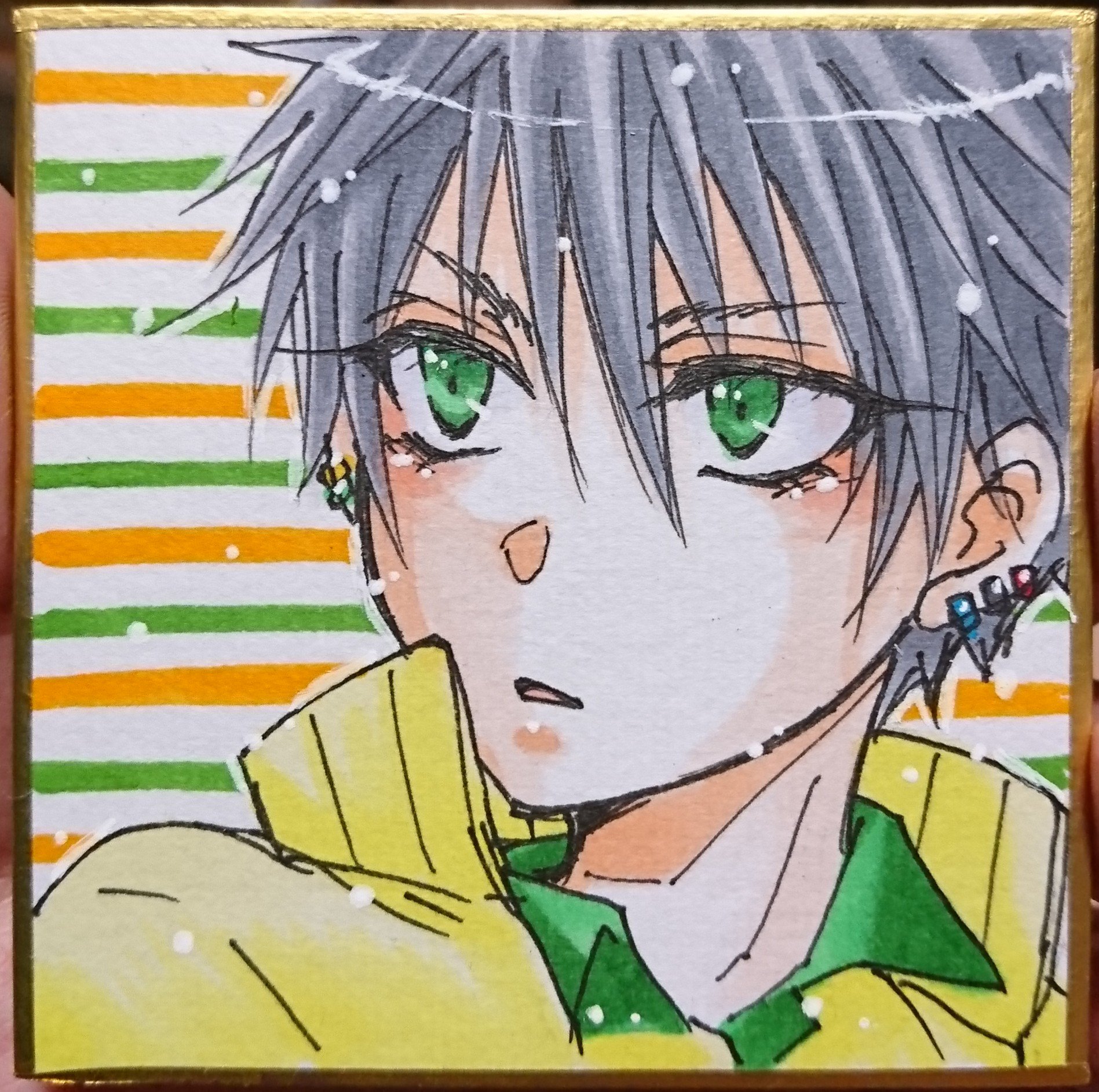 しろ 今回初めて財前光のピアスを原作カラーにしてみたんだけど右耳が完全に四天宝寺のユニカラーでもうほんまテニス部大好きなんやなこの子ってなってにこにこした