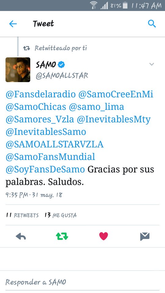 SamoCreeEnMi's tweet photo. Al despertar vi este hermoso tweet en mis notificaciones me hizo el dia 😍❤ @SAMOALLSTAR https://t.co/squnYXFry1