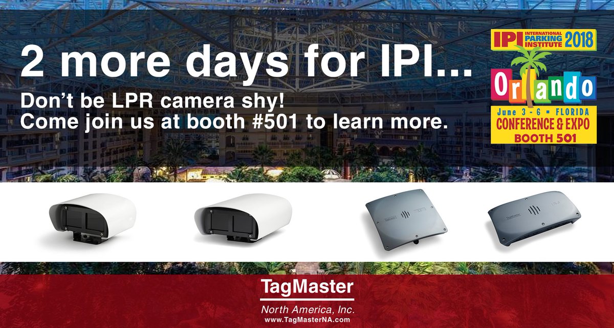 TagMasterNA's tweet photo. We look forward to seeing everyone at the #IPI2018 Show, stop by booth 501 to learn more about our #LPR #StandaloneSoftware #RFID #IdentificationSolutions #IPInstitute18 #IPInstitute2018 #IPI #Parking #Accesscontrol https://t.co/e277kMxHp9