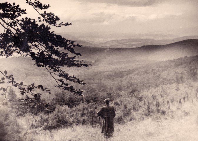 Postkarten: Drei neue Motive druckfrisch. 
(Einzelne Karten immer kostenlos zu jeder Bestellung. Höhere Anzahl auf Anfrage gegen kleine Spende.)

///Motiv 3/// 
Frei nach Caspar David Friedrich: Hans Jürgen von der Wense im Kaufunger Wald. Fotografie Dieter Heim 1954 
#Wanderlust