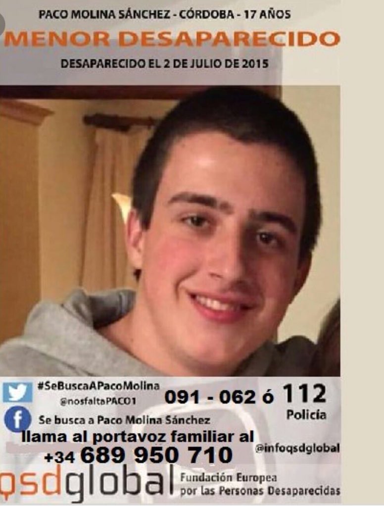 nosfaltaPACO1's tweet photo. mi hijo PACO no puede caer en el olvido #desaparecido 35 meses en Cordoba. Un niño con 16 años y sin motivo aparente. Ayudanos con 1 RT #buscandoapacomolina @Isidromolinaa https://t.co/vfrSBXPHUD