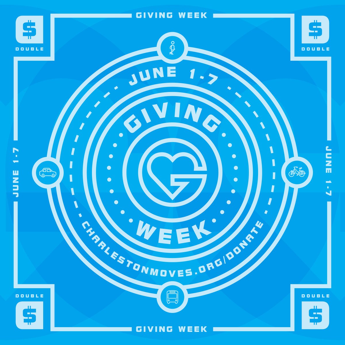 CharlestonMoves's tweet photo. TODAY kicks off Giving Week! We're at the table for all transportation projects, ensuring space is made for people on bike, foot + transit. We cannot do that without your support! If you give today through June 7, your gift will be generously matched! https://t.co/pBZKttJ335 https://t.co/8suwDA8njn