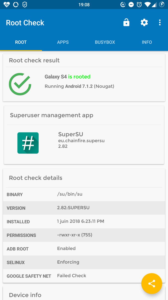 OunafFanou's tweet image. @LineageosRom 🙃
#LineageOS 
#Nougat 
#RomManager 
#RootCheck 
#TWRP 
#GalaxyS4