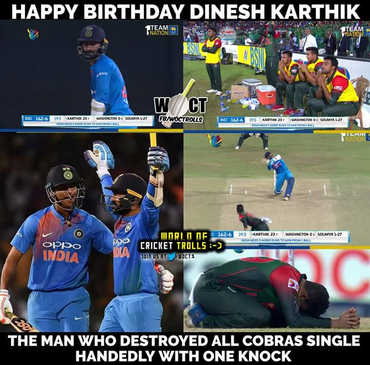 WoCT_Official's tweet photo. Happy birthday @DineshKarthik 😁😀 A knock worth remembering😀 #DineshKarthik #HappyBirthdayDK https://t.co/WnhNCHVC66