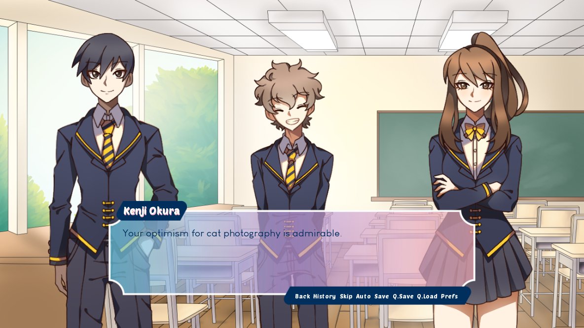 pajamapro's tweet photo. We've shown more than our fair share of artwork, but we haven't shown you what the game looks like in action, have we? Let's rectify that! #yuri #devtalk #vndev #indiedev #gamedev https://t.co/OkIqeTkSm3