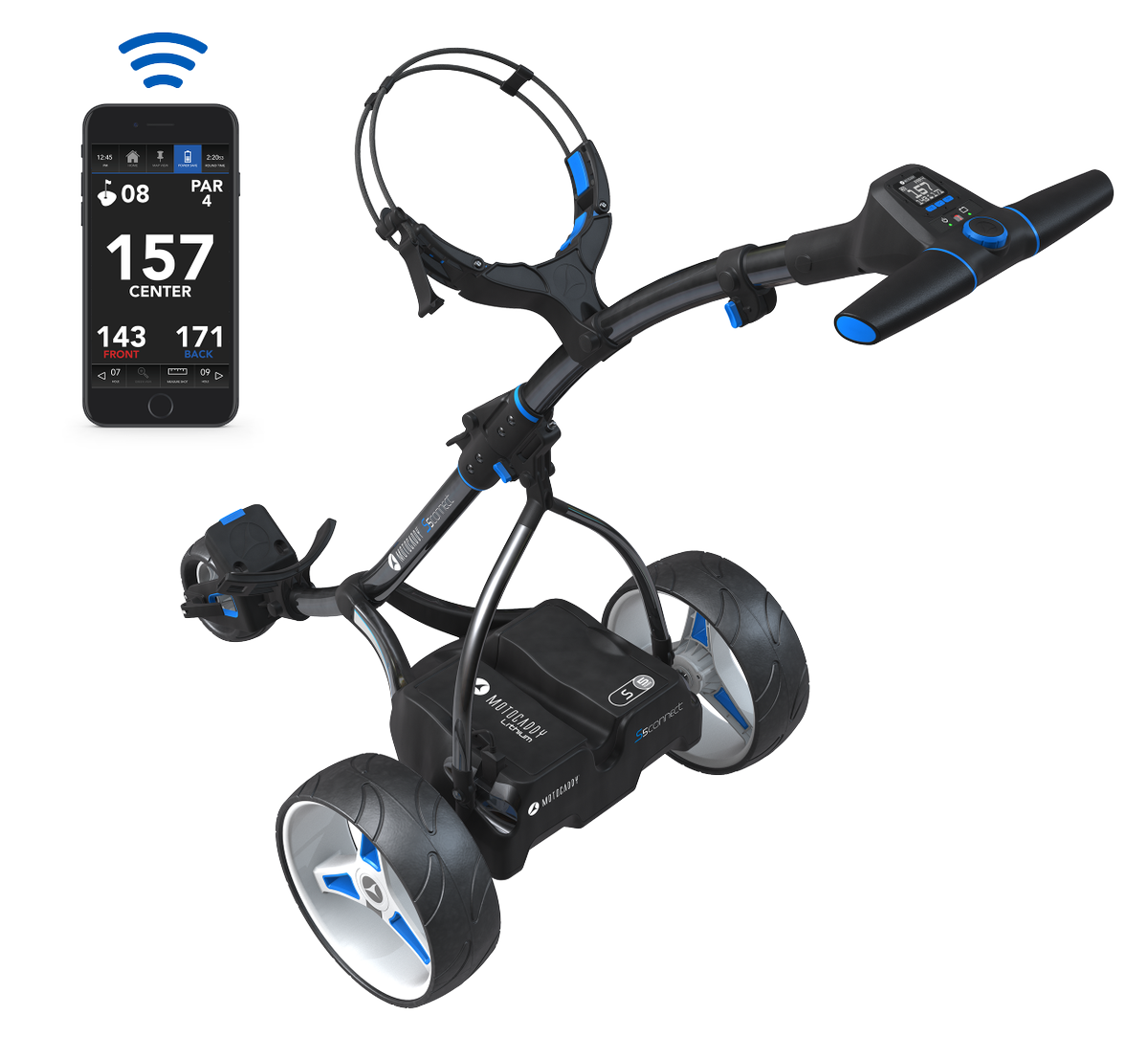 MotocaddyGolf's tweet photo. The world's first 'Smart Cart' featuring GPS distances and smartphone notifications available direct to the trolley handle - https://t.co/BSuxJfDTf4 #S5CONNECT #GetConnected https://t.co/yxwkhjOf8J