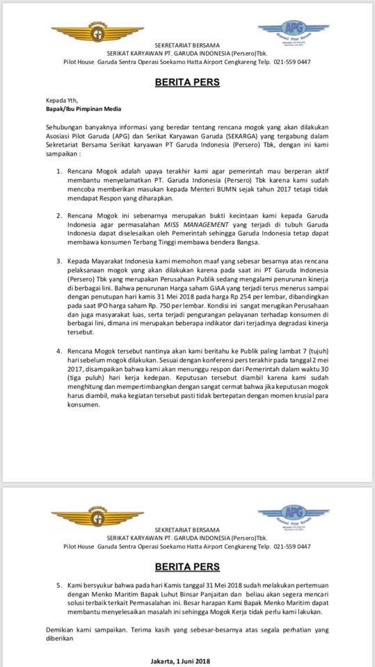 Ribuan Pilot Garuda Ancam Bakal Mogok Kerja saat Mudik 