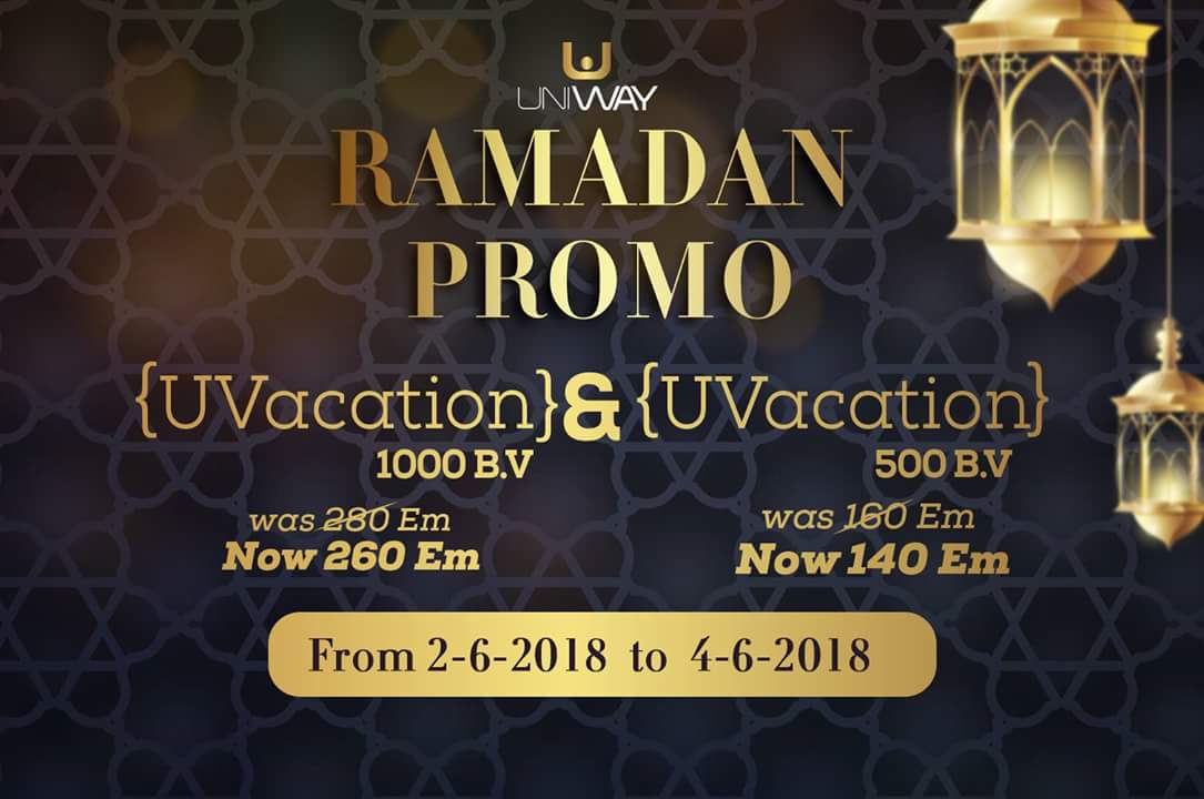 UniwayNetwork's tweet photo. Ramadan Promo Extension Just for U👈
Uniway Ramadan's Promo extension from 2/6 to 4/6.
Buy UVacation 1000BV with 260em instead of 280em, or UVacation 500BV with 140em instead of 160em.
Get your Promo .. Join Uniway Now
#Uniway #its_all_about_U 💪 https://t.co/iCLYchonkd