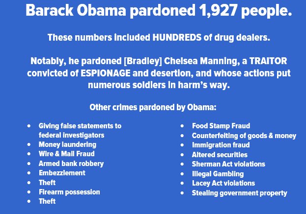 MidwestMom1984's tweet image. @maddow The President&apos;s ability to pardon is based on the #Constitution, and NOT determined by whether or not you, me, or anyone else likes it. 
@BarackObama pardoned 1,927 ppl, including traitor @xychelsea , which upset millions of Americans. 
#DealWithIt #ConstitutionalPowers