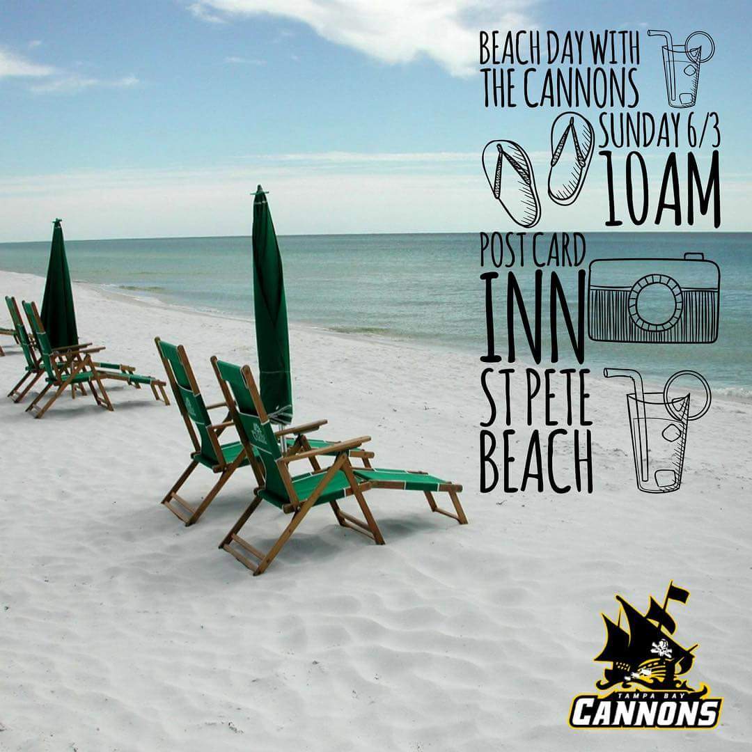 TampaBayCannons's tweet photo. Going to the Cannons game Saturday 6/2!

Got plans for Sunday 6/3?

Come join your Tampa Bay Cannons at the Postcard Inn #StPeteBch at 10 until 🤔. Let’s hang! Invite friends! Let’s make it an epic Sunday!
#HereComesTheBOOM
#BeachSunday
#TampaBayCannons
#CannonsFans
#SundayFunday https://t.co/Drf7e2mzes