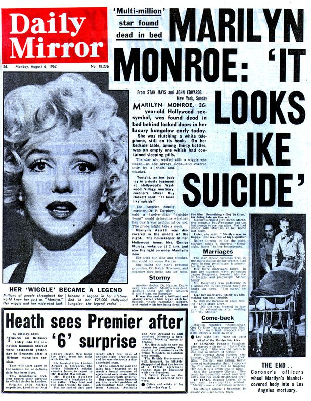 Newspapers.com - Actress and cultural icon Marilyn Monroe was found dead in  her Los Angeles home on August 5, 1962. The toxicology report revealed she  had died from a barbiturate overdose. Though