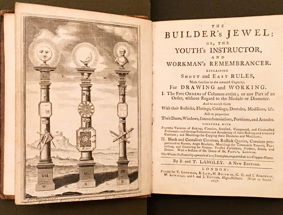 ArchLibND's tweet image. Batty Langley’s THE BUILDER’S JEWEL for #rarebookfriday #frontispiece #columns #rrbr
