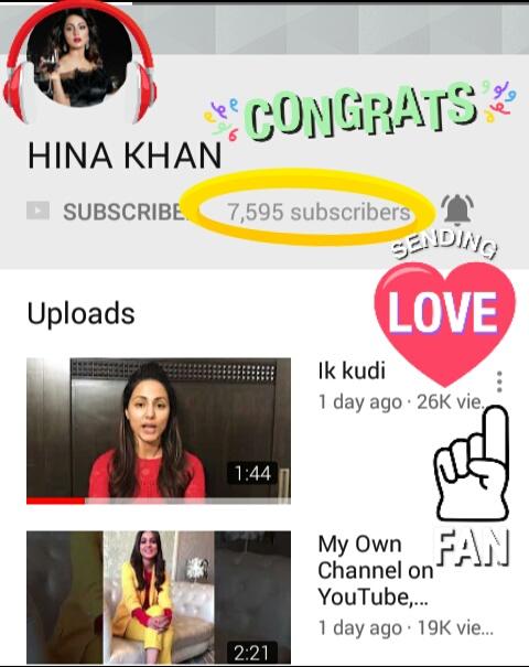 Manisha90294538's tweet photo. Only 1day fr #HinaKhan's #OwnYoutubeChannel just got #7595subscribers,2welcome vdo wth her singng #IkKudi got #26kView & #RaaziSong got #19kView so quickly.Mny mre is coming on ur way soon to join ur channel.#ProudofU @eyehinakhan Di #MyWouldBeSinger Cngrts love #UrAmazngVoice;-) https://t.co/rNZBqcC2mD