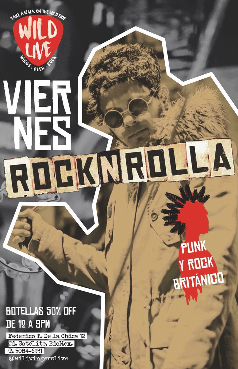 Escucha canciones de Morrisey, The Clash, The Cure, Joy Division y más British Rock y Punk en Vivo con “Rock n’ Rolla” ¡Llega temprano, hoy TODAS las Botellas están a Mitad de precio de 12 a 9PM!!  <a href="/CdSatelite/">Ciudad Satélite</a>