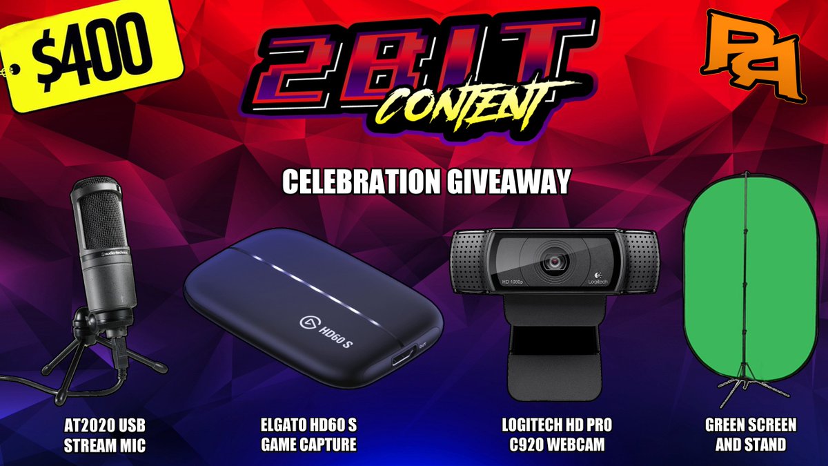 $400 Giveaway! The people have spoken &amp; they wanted a streamer kit giveaway. This is also a celebration of the launch of our NEW STREAM TEAM @2BitContent Please make sure to follow all the guys on the team (Twitch &amp; Twitter) &amp; help spread the love plz RT!

gleam.io/zCw6Y/400-twit…