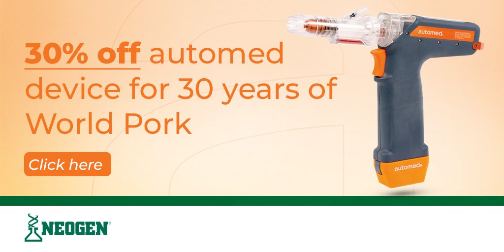 Neogen_Swine's tweet photo. Exclusive #WPX18 offer! 30% off #automed device for 30 years of World Pork @NPPCWPX ! Stop by booth v545 to find out more or visit Neogen's website https://t.co/CESW8jCyvJ. https://t.co/vW0RrB1LiL