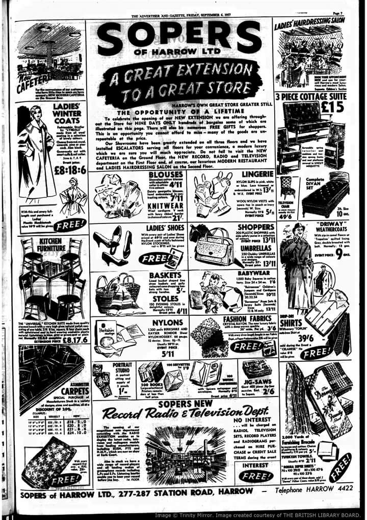 HarrowOldViews's tweet photo. This full page Sopers advert was in the Uxbridge &amp; West Drayton Gazette on the 6th September 1957.

Posted on our Facebook page by T Melhuish https://t.co/PpT5r8NwHB