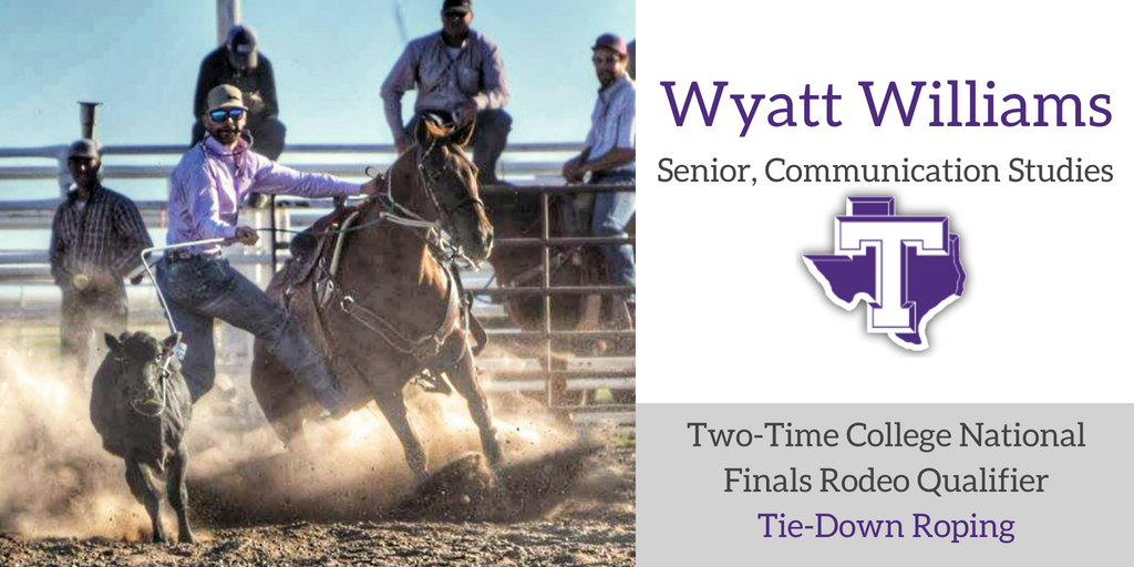 TarletonState's tweet photo. Wyatt Williams turned down multiple offers to play college football to pursue his true passion, rodeo. This month he will represent the @TSURodeoTeam at the College National Finals Rodeo in Casper Wyoming. 
Read the full story: https://t.co/uL6PlbXAjy
@collegerodeo #CNFR #Rodeo https://t.co/t8ca5ogngH