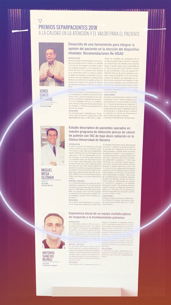 miguel_mesa's tweet photo. Feeling very grateful for the recognition and prize for our experience in #LungCancerScreening It’s just #TeamWork / At the end of the day the only winners are our patients - 51st Conference of Spanish Society of Pulmonology and Thoracic Surgery #Separ2018 @SeparRespira https://t.co/Ffi2xBq1hA