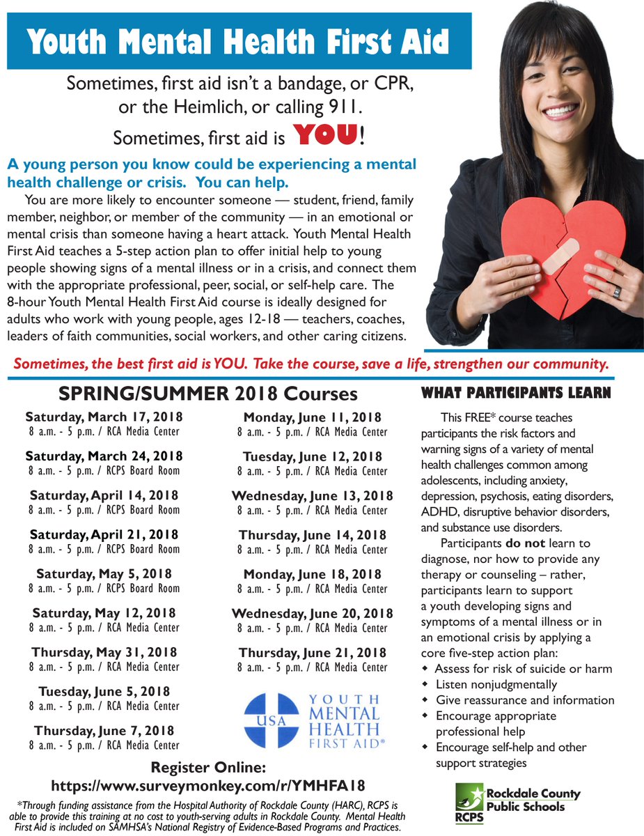 Rockdale County Public Schools (@rockdaleschools) on Twitter photo Not too late to sign up! Youth Mental Health First Aid course (1 day, 8 hours) free and open to the community, offered until June 21st <a href="/RockdaleSchools/">Rockdale County Public Schools</a> & <a href="/RCA_Career/">Rockdale Career Acad</a> ; register at surveymonkey.com/r/YMHFA18 <a href="/RCPSCSS/">CommStudentSupport</a> Not too late to sign up! Youth Mental Health First Aid course (1 day, 8 hours) free and open to the community, offered until June 21st <a href="/RockdaleSchools/">Rockdale County Public Schools</a> & <a href="/RCA_Career/">Rockdale Career Acad</a> ; register at surveymonkey.com/r/YMHFA18 <a href="/RCPSCSS/">CommStudentSupport</a>