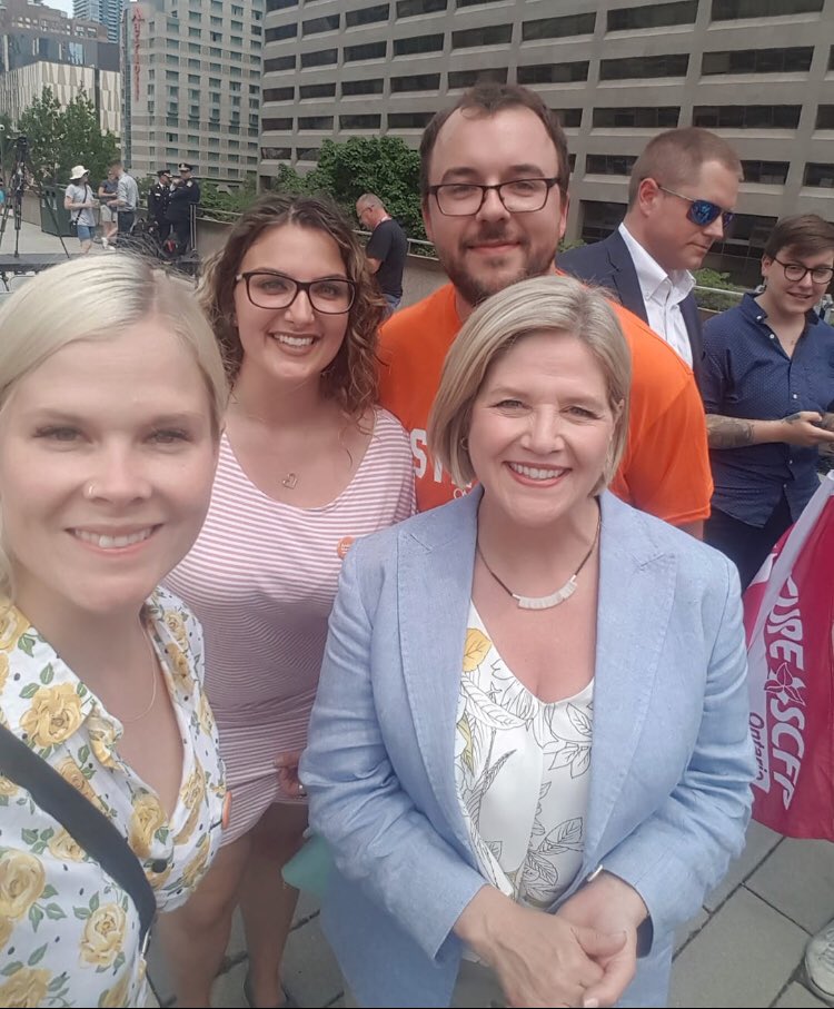 bnisbett1's tweet photo. Had the opportunity to hear & meet @AndreaHorwath at the PRIDE & Transgender Flag Raising ceremony today. I also feel so lucky to have been able to meet @theJagmeetSingh and hear him speak at the #cupeon18 Convention! I cannot wait to see what the future holds #NDP https://t.co/ZAtBbQOhBX