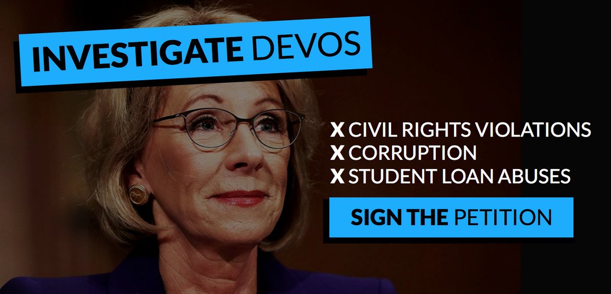 DebtCrisisOrg's tweet image. No one is above the law. Message #Congress to call for an investigation into @BetsyDeVosED for #civilrights violations, #corruption, and #studentloan abuses.

Sign the #Petition here: bit.ly/2sAmLit
