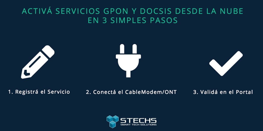 ¿Cuánta tardás en #activar servicios de #Internet? Con Stechs, activá servicios sobre #gpon y #docsis en segundos con 3 simples pasos. 
Conocé más sobre nuestra plataforma de #provisioning desde la #nube en stechs.lat/cloudbp
