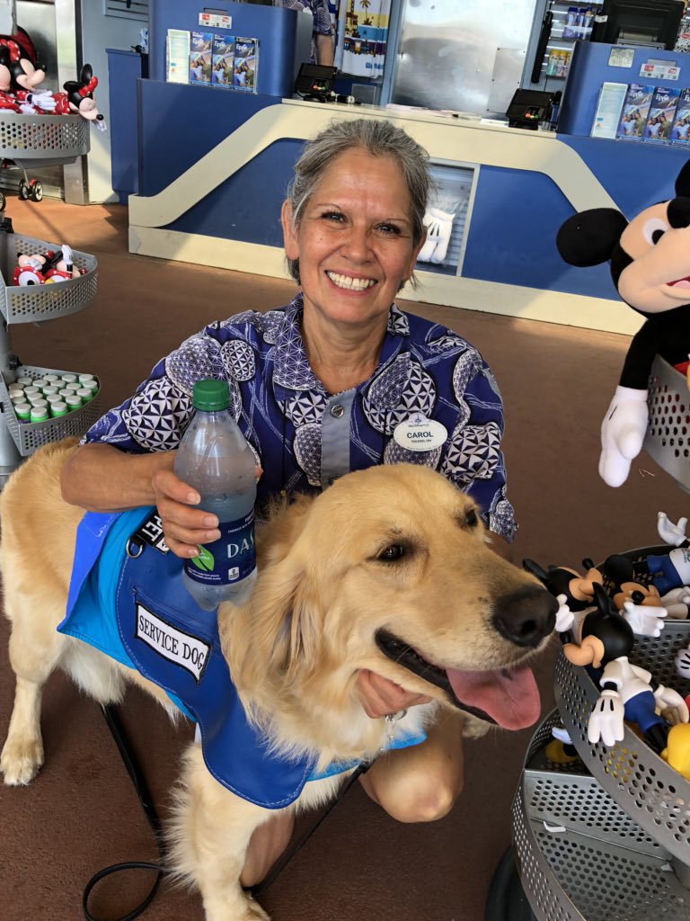 tandmdogs's tweet photo. Carol at wheelchair rental at Epcot went the extra mile when we came to buy water for thirsty service dogs-in-training—got us ice and refilled all our bottles for us and made sure our volunteers were ok as well. Thank you! Thank you to Ashley as well! #castcompliments @WDWToday https://t.co/g4PUP9l5UU