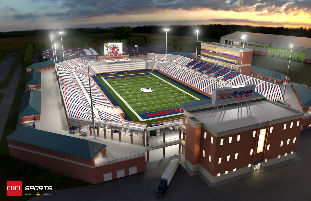 South's Board of Trustees authorized preliminary work on a campus football stadium, pending confirmation of funding. The 25,000-seat facility could be ready as early as 2020. southalabama.edu/departments/pu… #WeAreSouth