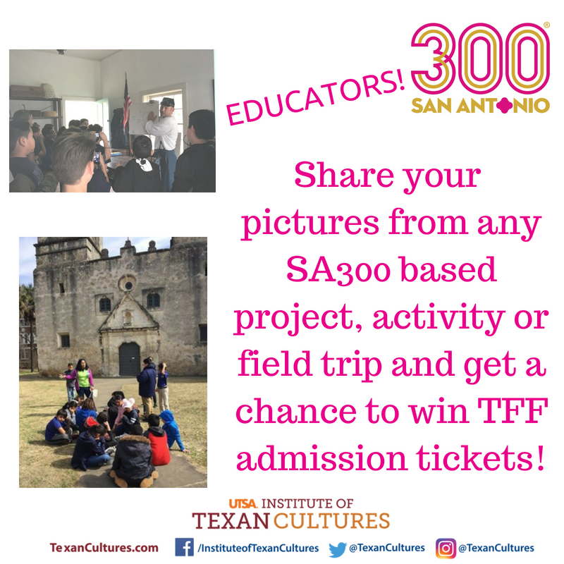 TexanCultures's tweet photo. Teachers? Did you do any cool #SA300 projects with your students?? Share them with us via PM and get a chance to win some free admission tickets to ITC, TFF and more!
#sa300 #learningtexas #Sanantonio300 #pbl https://t.co/JliyCGSFVB